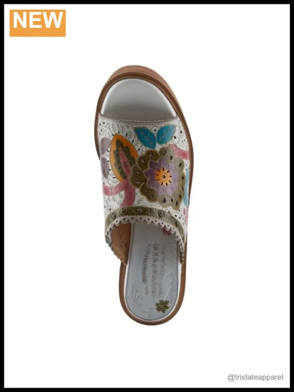 Hand-Painted Leather Floral Demi Wedge Slingback Heeled Sandals